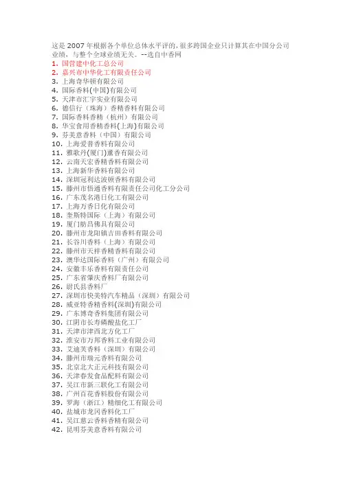 香精公司排名
