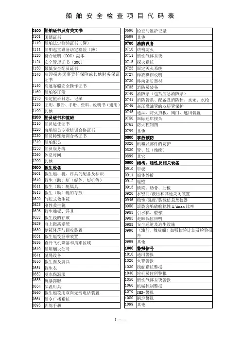 船舶安检项目代码表