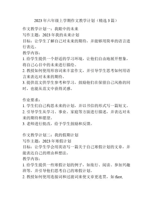 2023年六年级上学期作文教学计划(精选3篇)