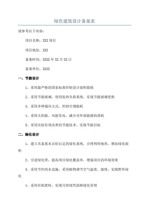 绿色建筑设计备案表