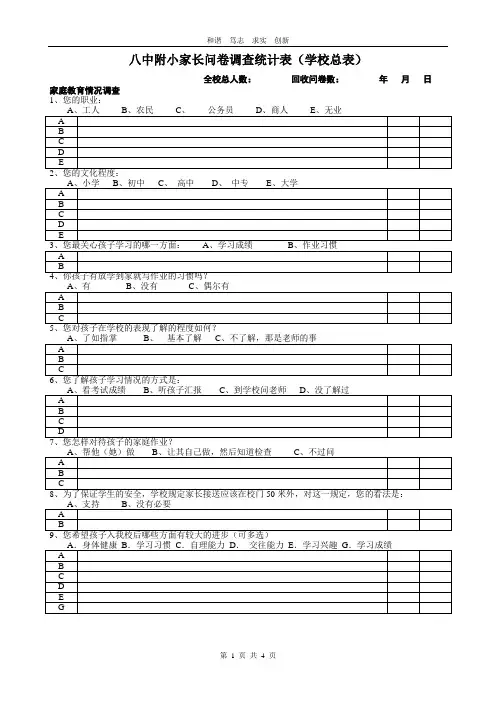 家长问卷调查表(统计表)