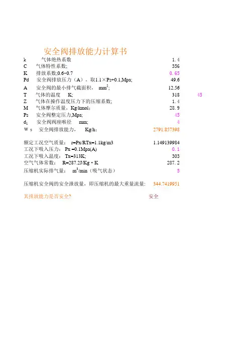 安全阀排放能力计算