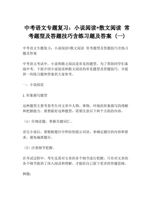 中考语文专题复习：小说阅读+散文阅读 常考题型及答题技巧含练习题及答案 (一)