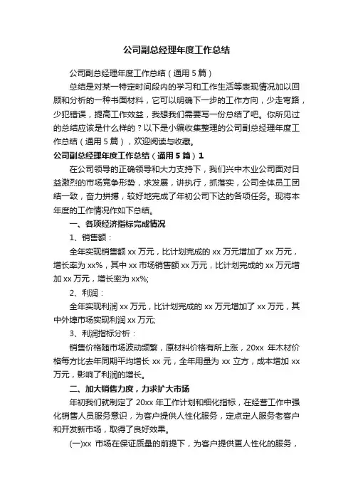公司副总经理年度工作总结（通用5篇）