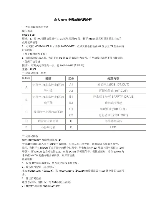 永大NTVF电梯故障代码分析