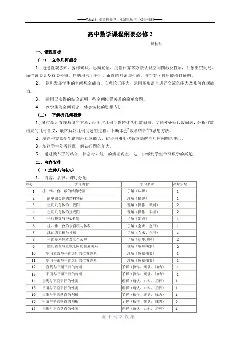 高中数学课程纲要必修2