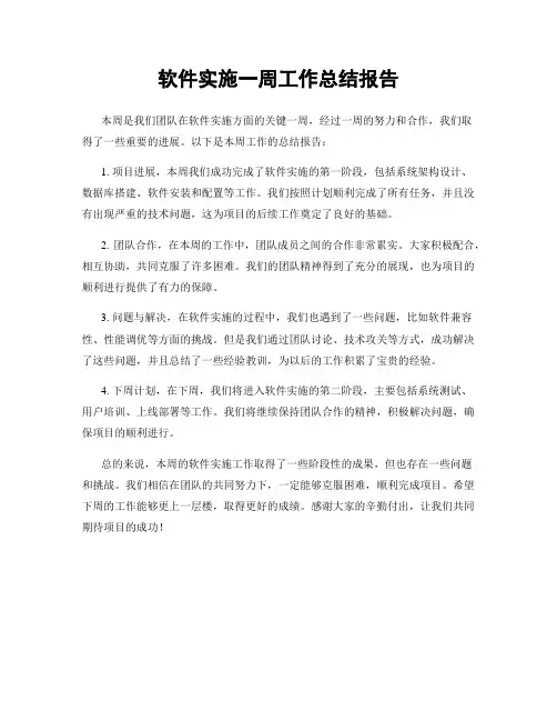 软件实施一周工作总结报告