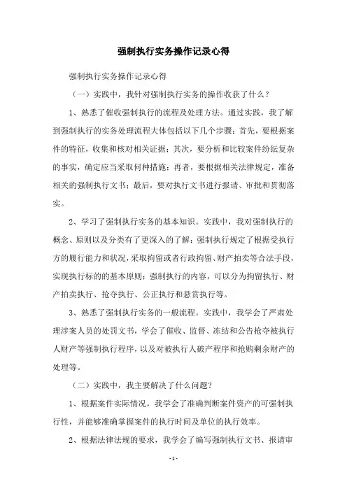 强制执行实务操作记录心得