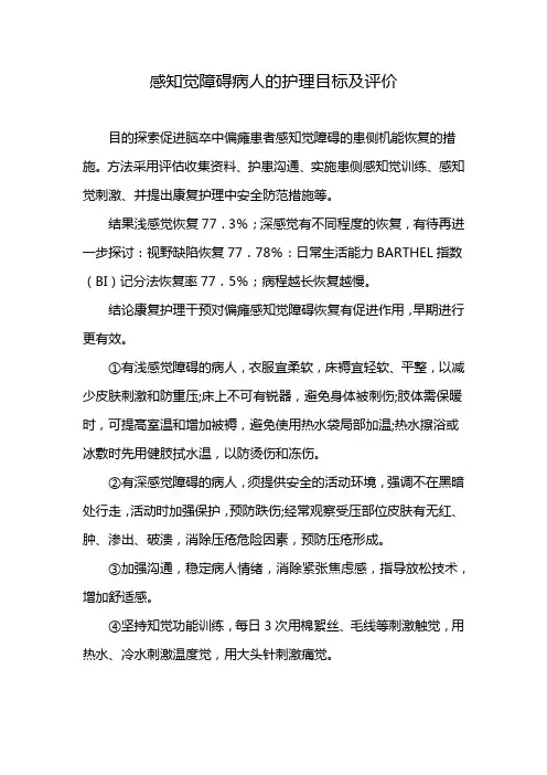 感知觉障碍病人的护理目标及评价