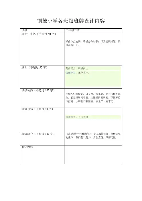 二年级二班班牌设计