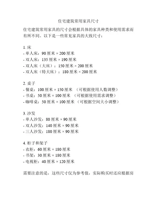 住宅建筑常用家具尺寸