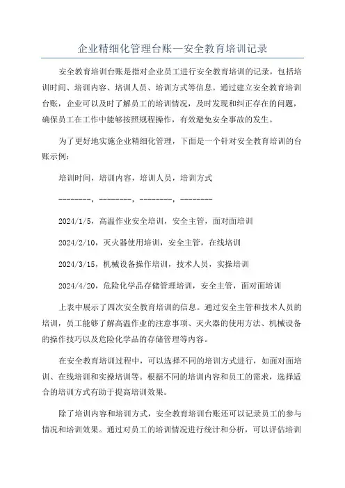企业精细化管理台账—安全教育培训记录