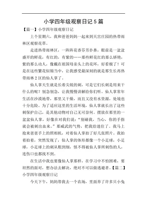 小学四年级观察日记5篇