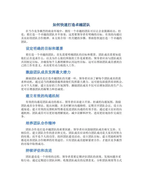 如何快速打造卓越团队