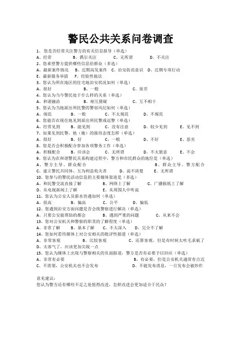 公共关系问卷调查