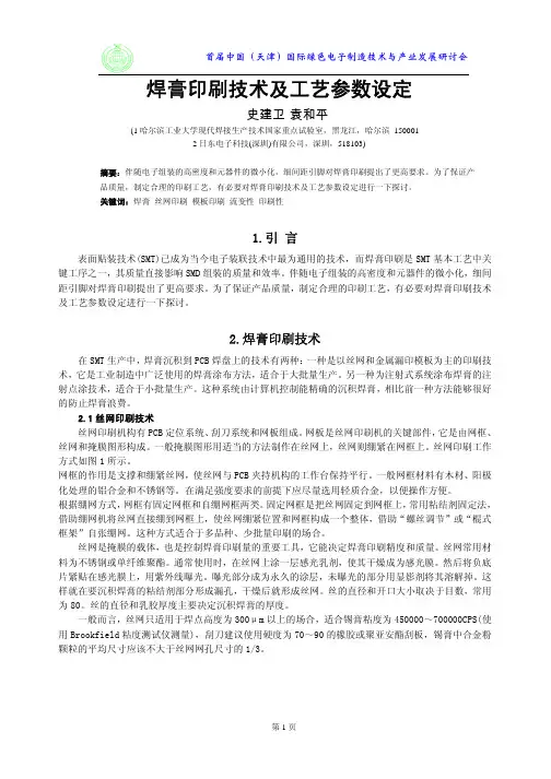 焊膏印刷技术及工艺参数设定