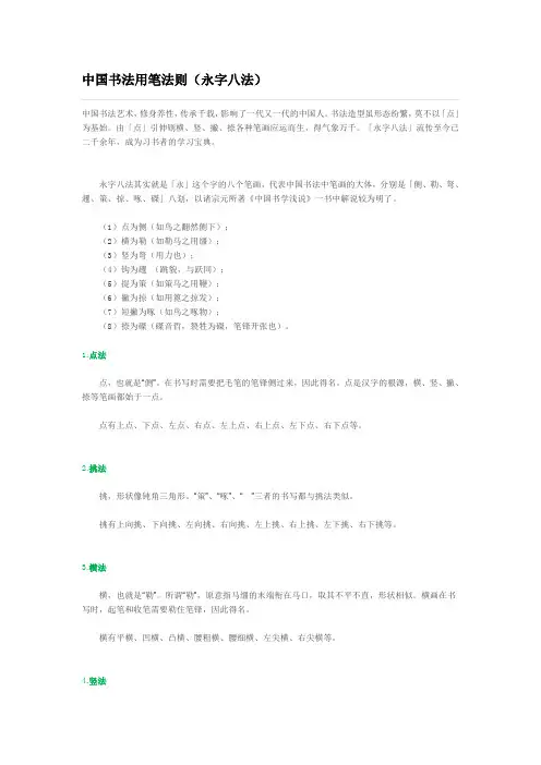 中国书法用笔法则(永字八法)