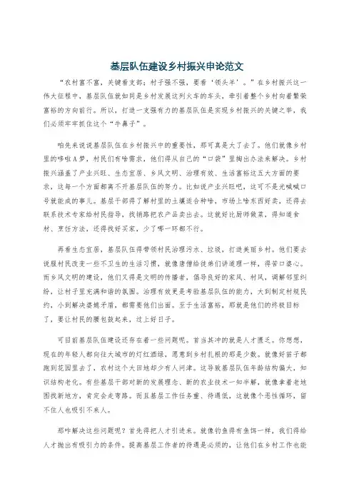基层队伍建设乡村振兴申论范文