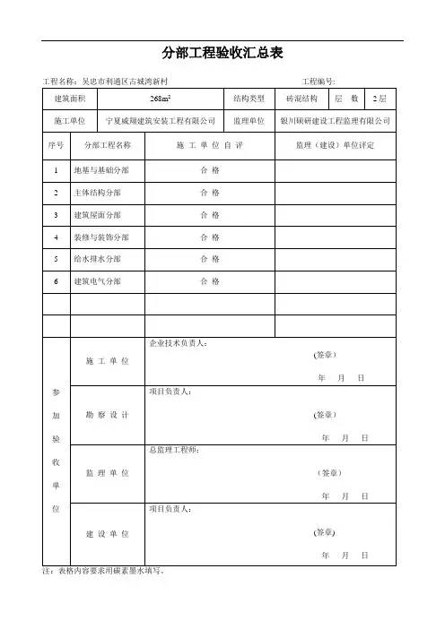 分部工程验收汇总表