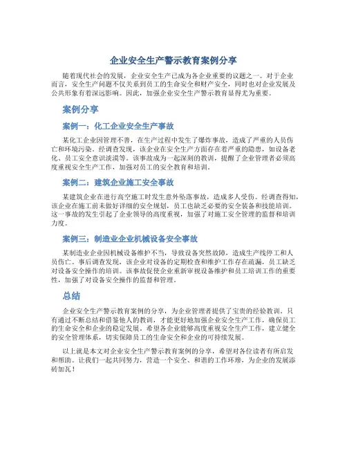 《企业安全生产警示教育案例分享》