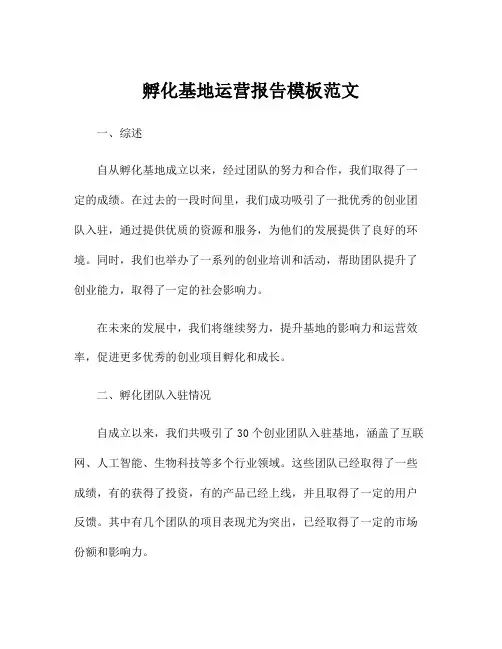 孵化基地运营报告模板范文