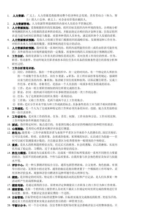 人力资源开发与管理各个名词的概念