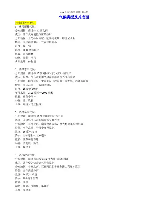 九种主要的世界气候类型及其特点成因