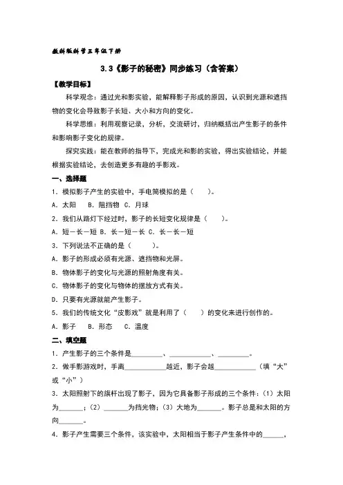 影子的秘密同步练习