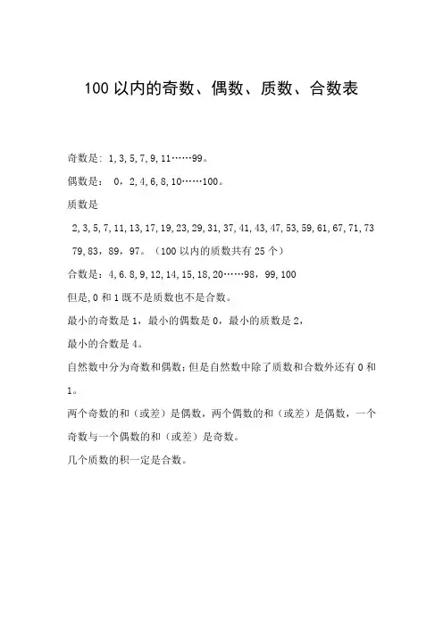 100以内的奇数偶数质数合数汇总
