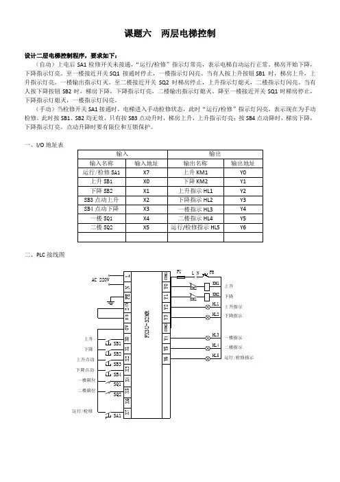 课题六 三菱PLC模拟两层电梯控制