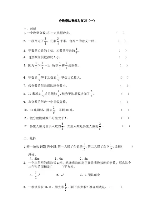 分数乘法整理与复习