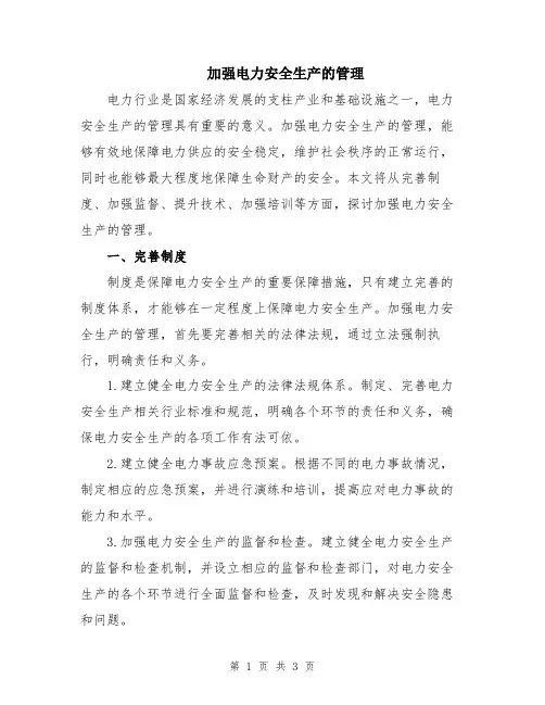 加强电力安全生产的管理