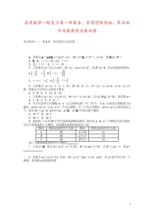 高考数学一轮复习第一章集合、常用逻辑用语、算法初步及框图考点集训理