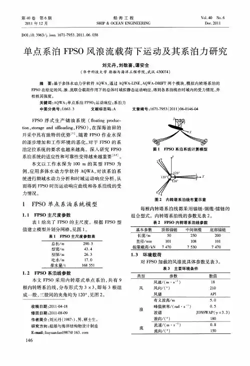 单点系泊FPSO风浪流载荷下运动及其系泊力研究