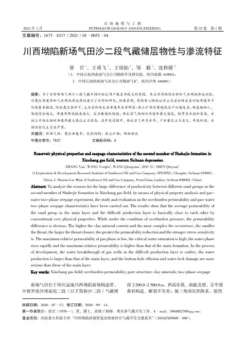 川西坳陷新场气田沙二段气藏储层物性与渗流特征
