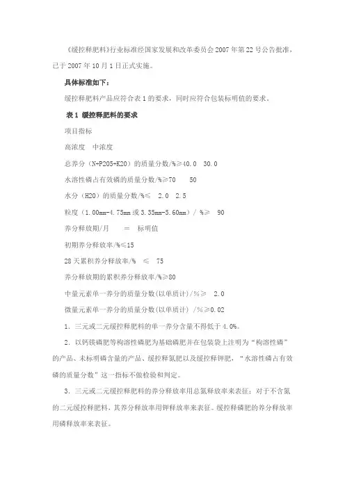 缓控释肥料标准