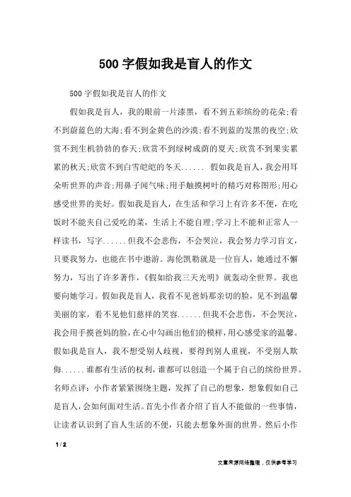 500字假如我是盲人的作文_想象作文