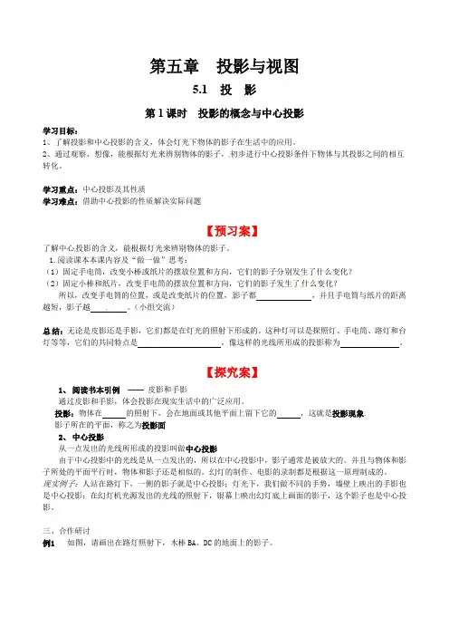 北师大版九年级上册数学  5.1 第1课时 投影的概念与中心投影