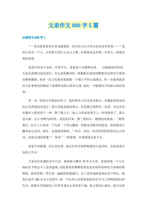 父亲作文800字5篇