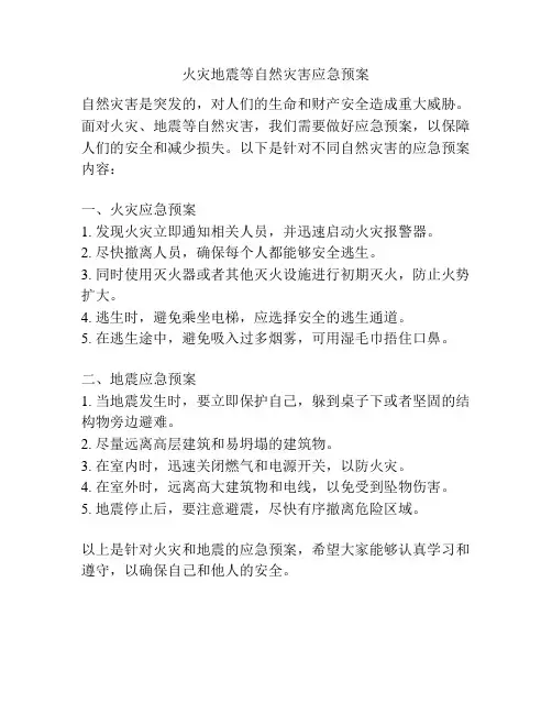 火灾地震等自然灾害应急预案