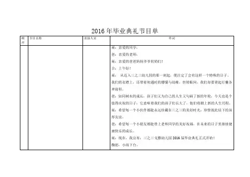 2016毕业典礼节目单
