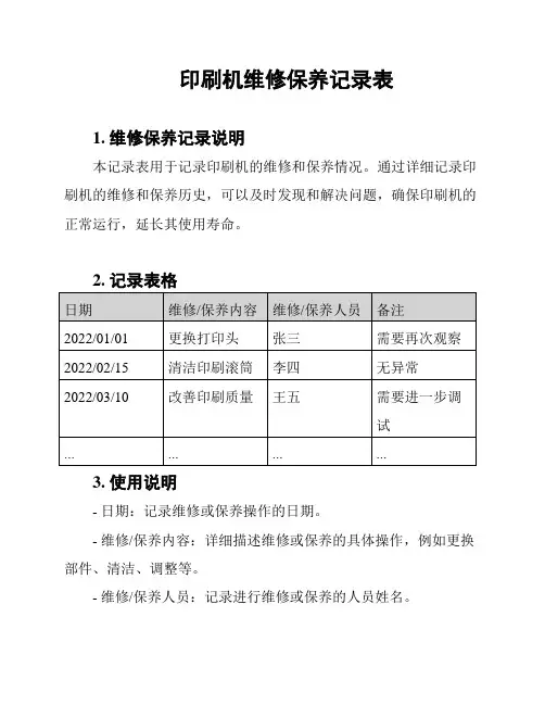 印刷机维修保养记录表