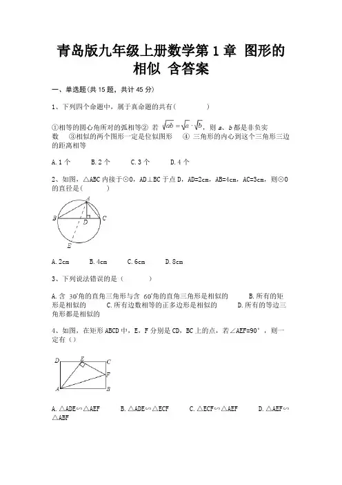 青岛版九年级上册数学第1章 图形的相似 含答案