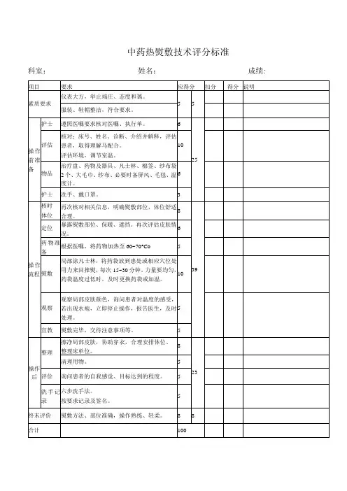 中药热熨敷技术评分标准