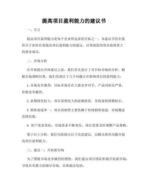 提高项目盈利能力的建议书