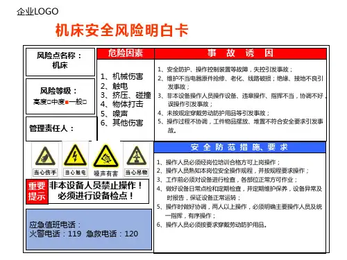 机床安全风险明白卡