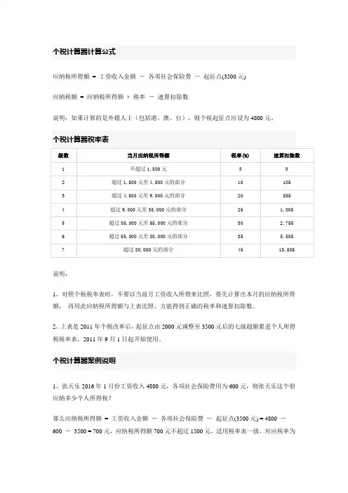 个税计算器计算公式