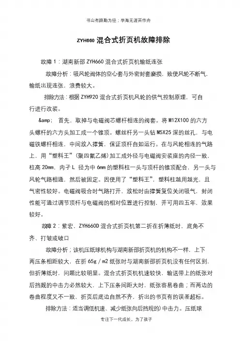 ZYH660混合式折页机故障排除