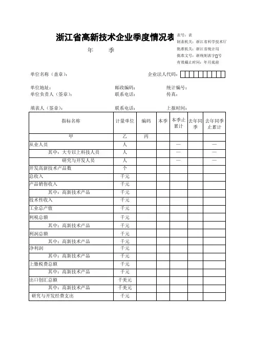 浙江省高新技术企业季度情况表