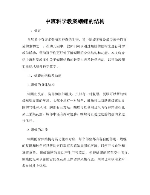 中班科学教案蝴蝶的结构
